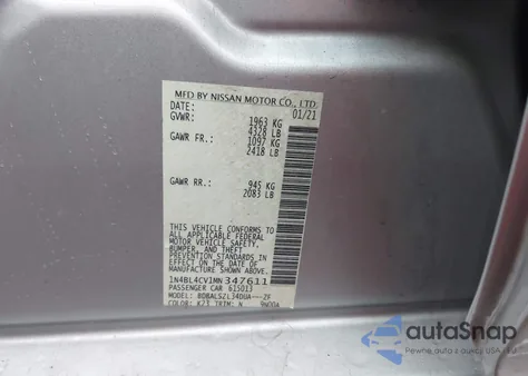 2021 Nissan Altima Sr Fwd из США, поврежденный, VIN 1N4BL4CV1MN347611